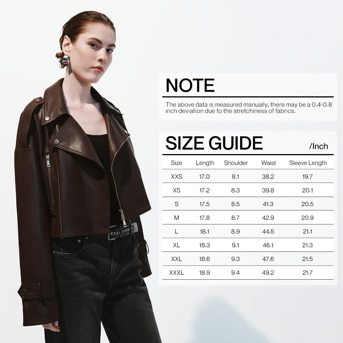 URBAN REVIVO Brown Oversized Lapel Leather Jacket, Drop Shoulder with Belt Detail & Bronze Buttons, Mid-Length Moto Coat for Women, Fall Winter Fashion Brown Medium