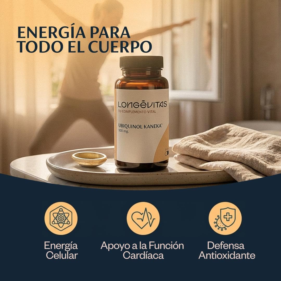 Longévitas Ubiquinol Kaneka CoQ10, Alta Absorción, 2 Meses (60 Cápsulas) | Forma activa y reducida de CoQ10, Tecnología Kaneka patentada, Fabricado en España, 1 cápsula/día