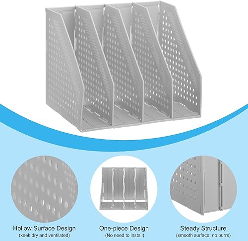 Miniatura 3 de PATIKIL Soporte plegable para archivadores, 4 compartimentos verticales, organizador de escritorio resistente para oficina, libros, organización de