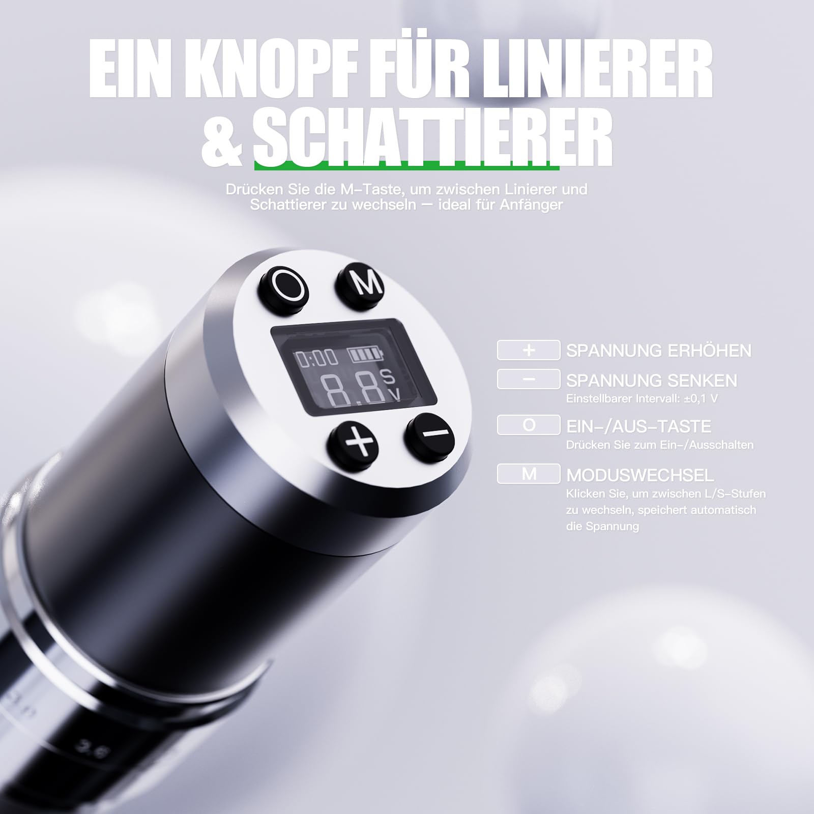 Dragonhawk Kabellose Tattoo Maschine Rotations Tätowiermaschine mit 2 Akkus 1500mAh, 7 Hubböden, Längeneinstellung 2.4-4.2mm & Digitaler LED-Anzeige für Anfänger Schwarz