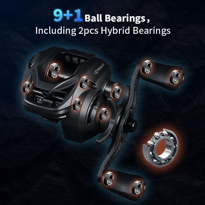 Resolute Ultraleicht baitcast Rolle,BFS Baitcaster Rolle für Forelle & Barsch, Carbon Kurbel, 9+1 Edelstahlkugellager Kugellager, Magnetbremse, 4kg Bremskraft Angelrolle