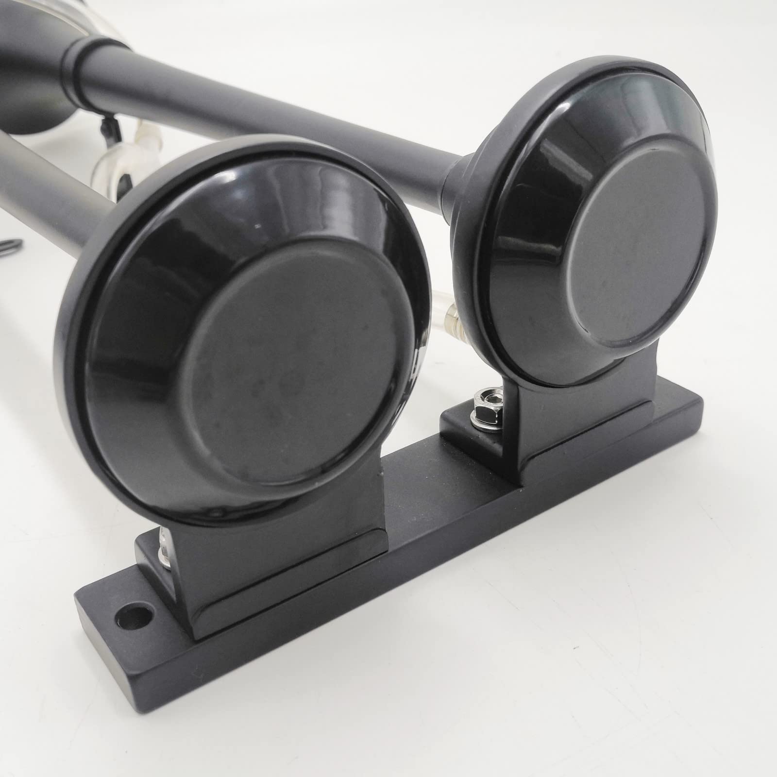 Car Horn Clacson per auto Corno d'aria Corno auto 24V Doppio tubo Corno Zinco Cromo Corno elettrico nero 170db Impermeabile Corno alto e basso tono con pompa ad aria Per 24V camion nave ecc