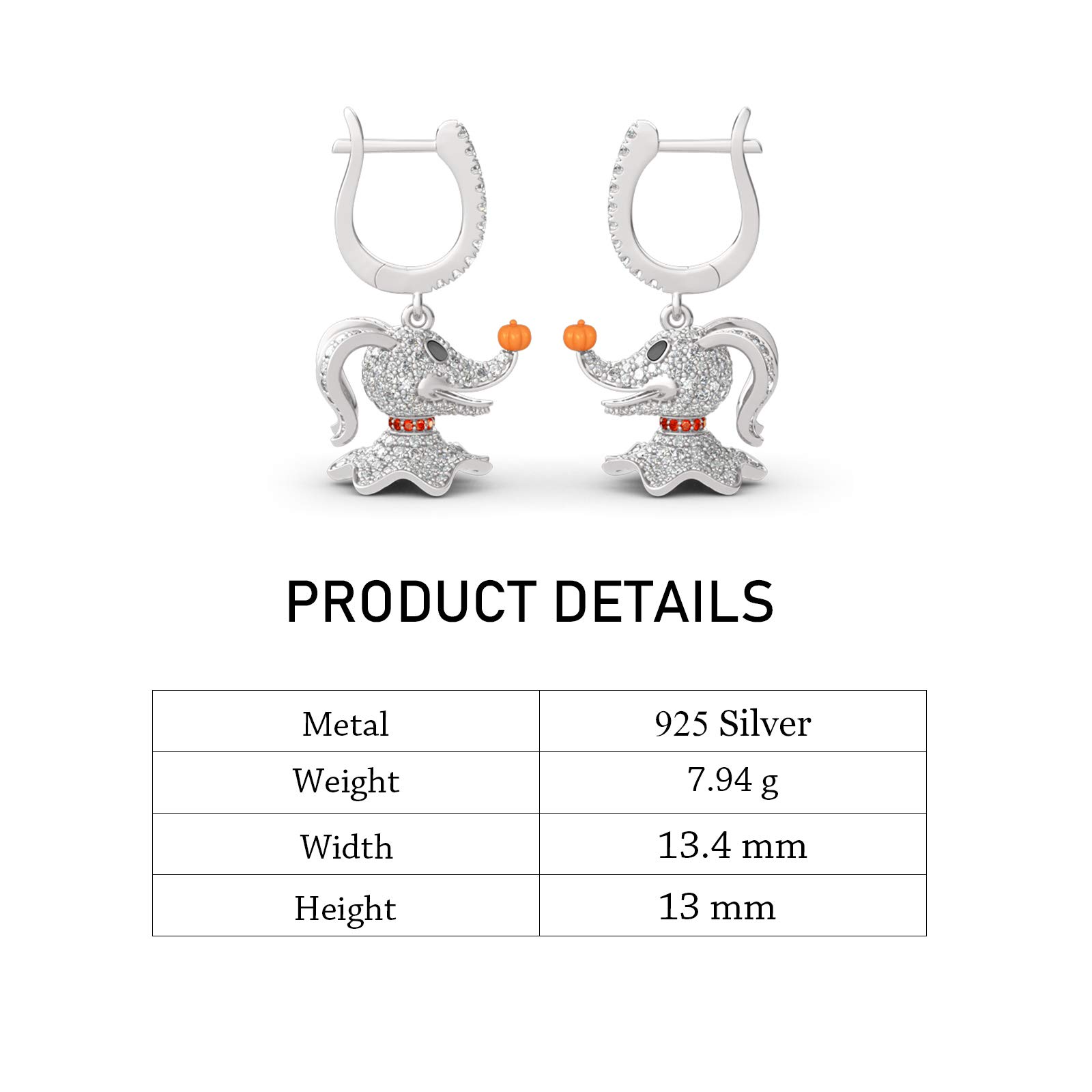 Jeulia 1 Carat Zero Nightmare Before Christmas Necklace for Women Men 925 Sterling Silver White Diamond Pendant Necklace Halloween Jewelry Romantic Jewelry Gift for Her X-mas Festival Birthday Gift