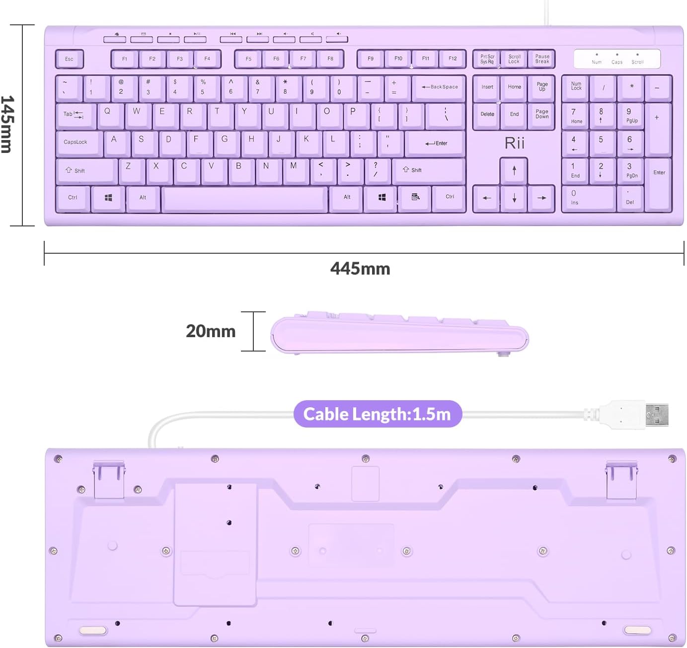 Rii RK907 Ultra-Slim Compact USB Wired Keyboard for Mac and PC,Windows 10/8 / 7 / Vista/XP(Purple) - 4