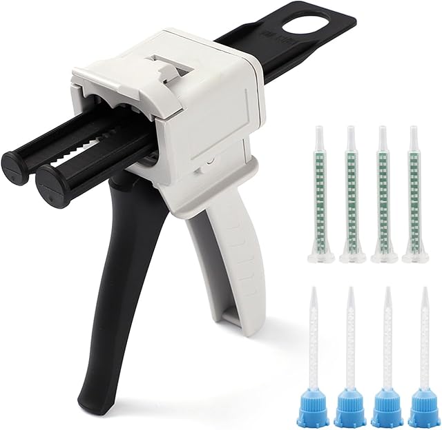 epoxy Gun 50ml Two-Component Glue Gun 2:1or 1:1 epoxy Glue Gun Dispensing Gun, Suitable for 1:1/2:1double cartridges, with 8pcs Mixing Nozzle (2:1)