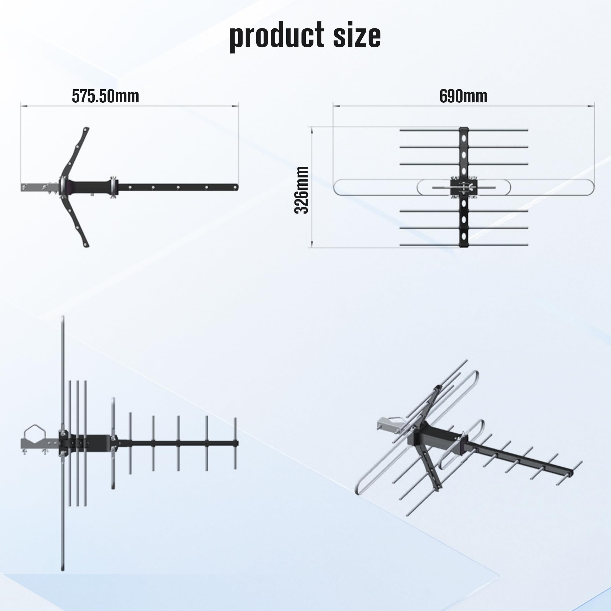 Zewnętrzna antena telewizyjna, cyfrowa antena telewizyjna o zasięgu 70 mil, łatwa instalacja bez narzędzi, odporna na warunki atmosferyczne, montowana antena do 4K, 1080P, kanały lokalne HD