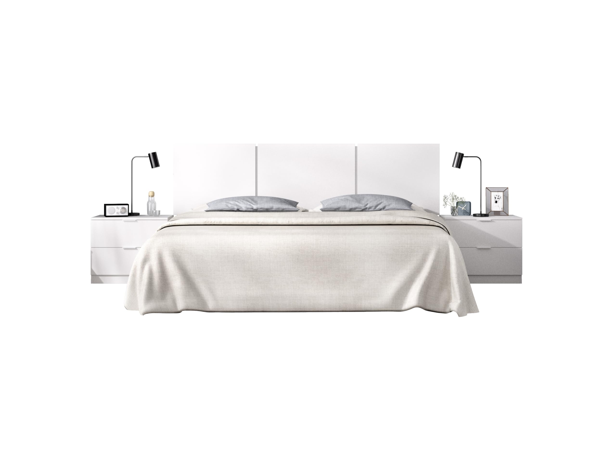 DEKIT GRUPO RIMOBEL HAVANA - Cabecero de tres plafones con dos mesitas de dos cajones - BLANCO - 96 x 256.8 x 34.2 cm