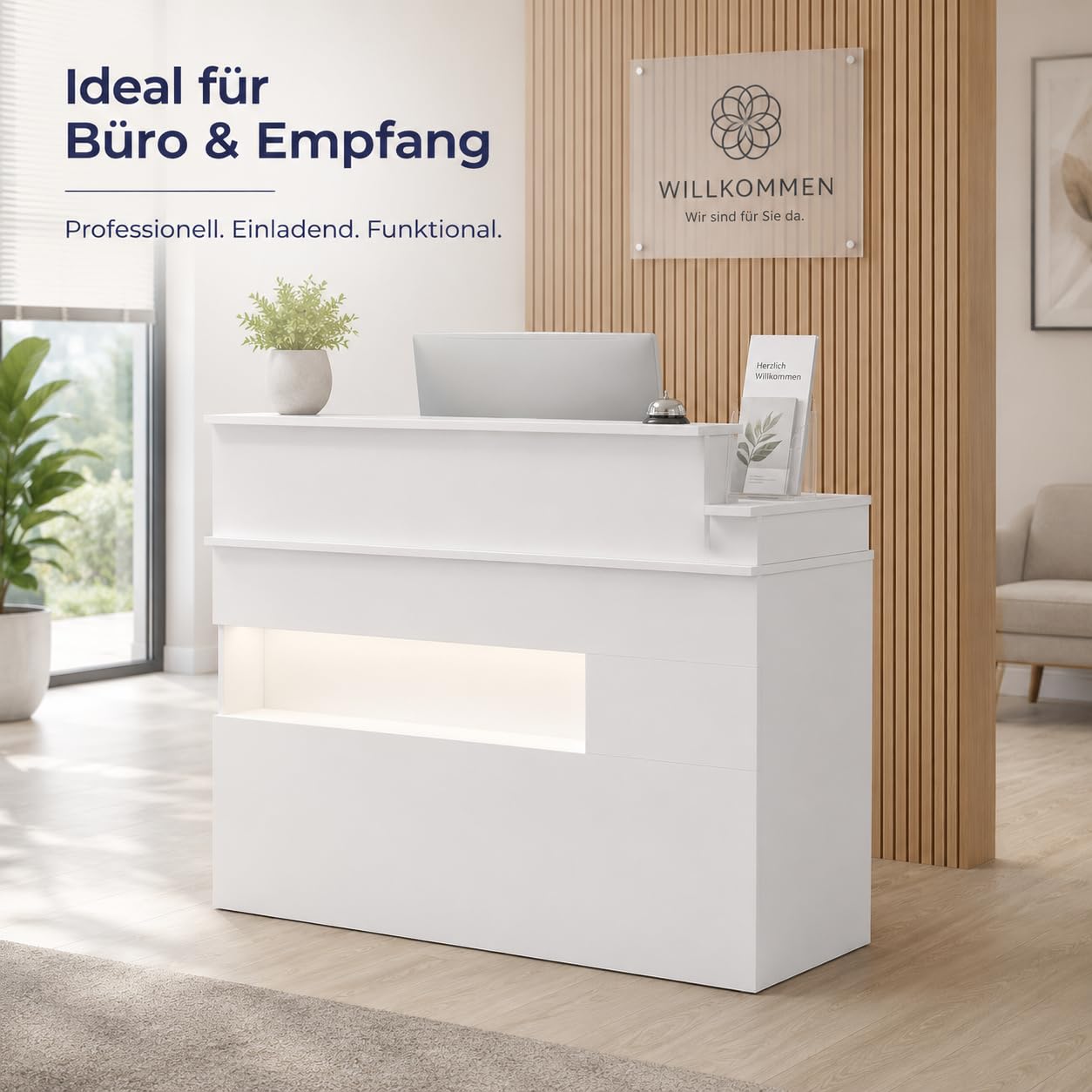 Empfangstheke Weiß 50 x 120 x 100 cm mit Schubladen für Hotel und Geschäft