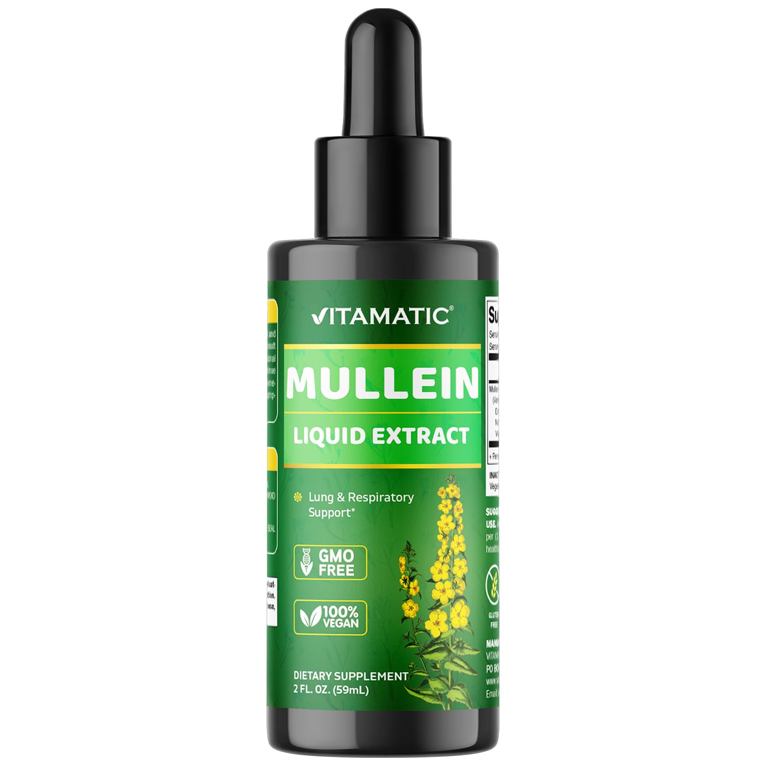 Vitamatic Liquid Mullein Leaf 1000mg per Serving - Supports Healthy Respiratory, Bronchial & Immune Function - 2 FL OZ