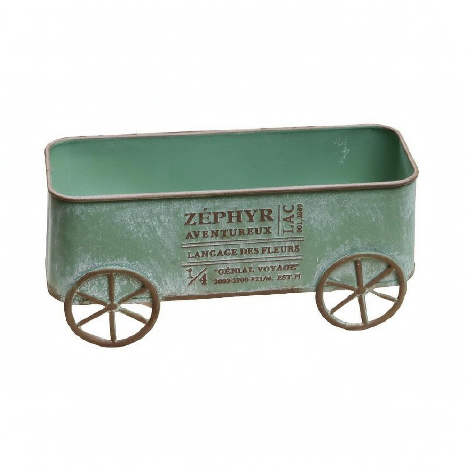 Iron Vintage Planter Cart Rectangular Distressed Planter Cart Drainage Holes, Gray Green, Flower Cart|Planters|Pottery & Glass-image-34