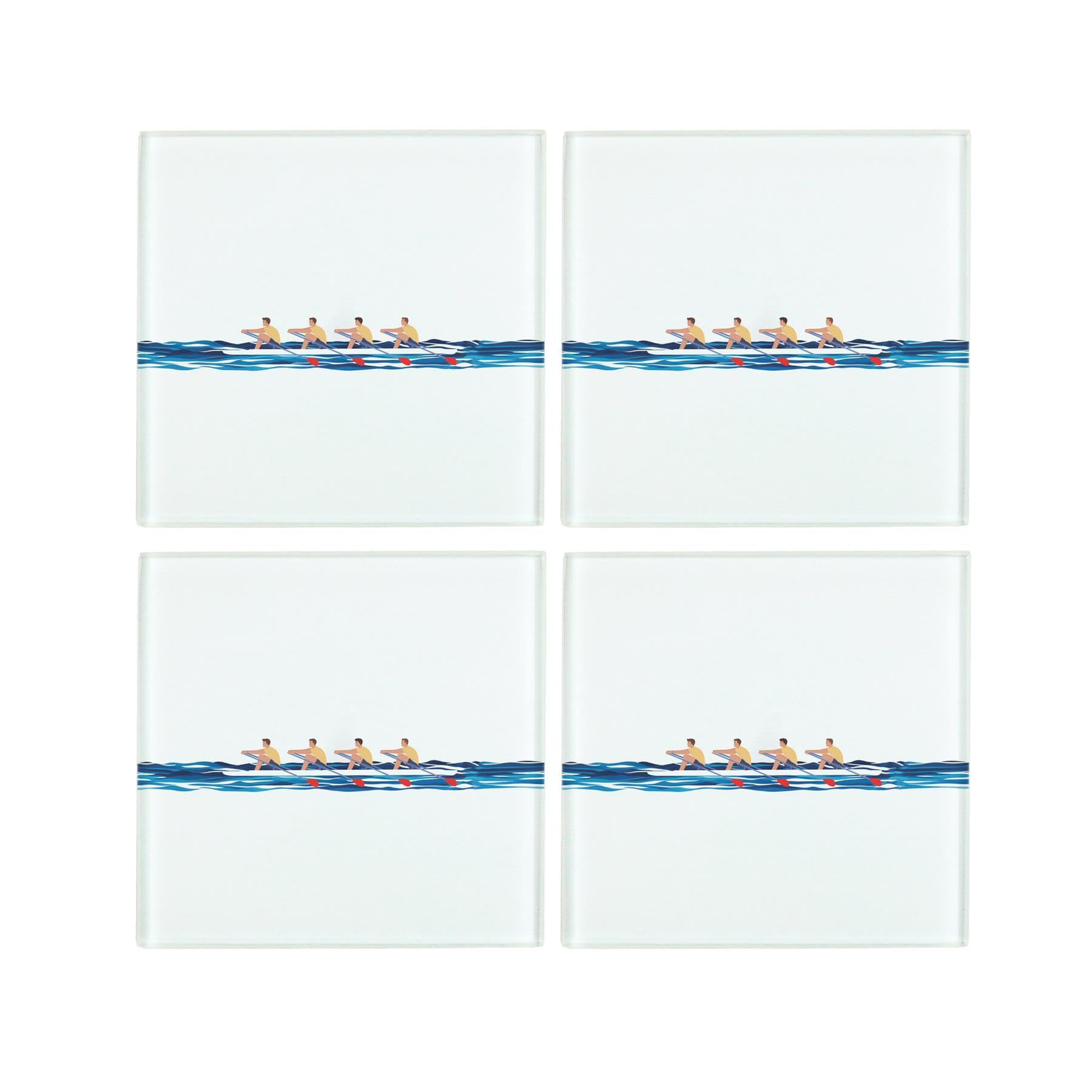 Purely Home Men's Rowing Coasters Set - Watersports Glass Square Non-Slip Drinks Coasters Gift, Set Of 4