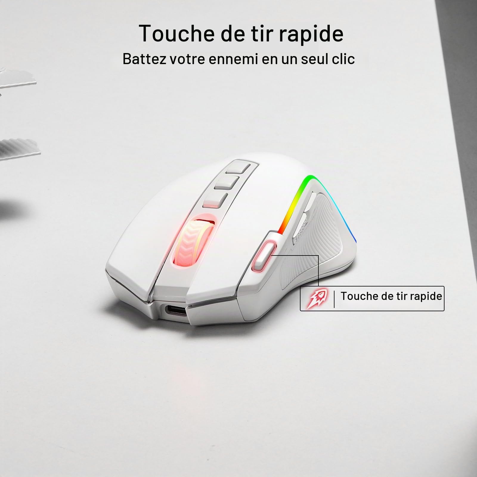 Redragon M612 Pro Souris sans Fil 8000 DPI 9 Boutons Blanche