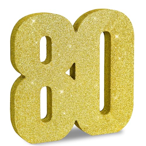 Image of TONIFUL 80th Birthday Decoration for Men and Women,80th Anniversary Decoration,Glod Glitter 80th Birthday Centerpieces for Party Decoration,Number 80 Centerpiece Table Decoration