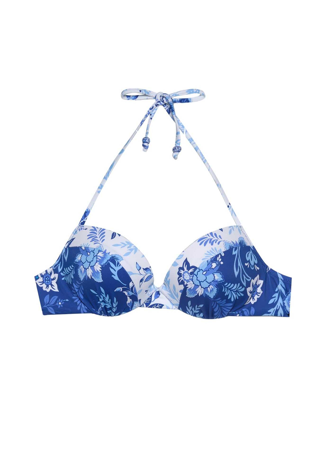 YAMAMAY - Bikini Parte Alta, Push-up con Ferretto, Donna, Greta, Blu e Bianco, Stampa Floreale