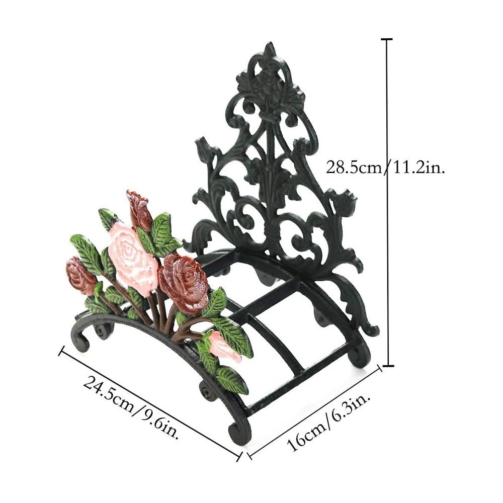 Soporte de manguera de jardín de metal, colgador de manguera de agua montado en la pared de peonía pintado a mano decorativo - Soporte de manguera de jardín resistente de hierro fundido - Estante de m