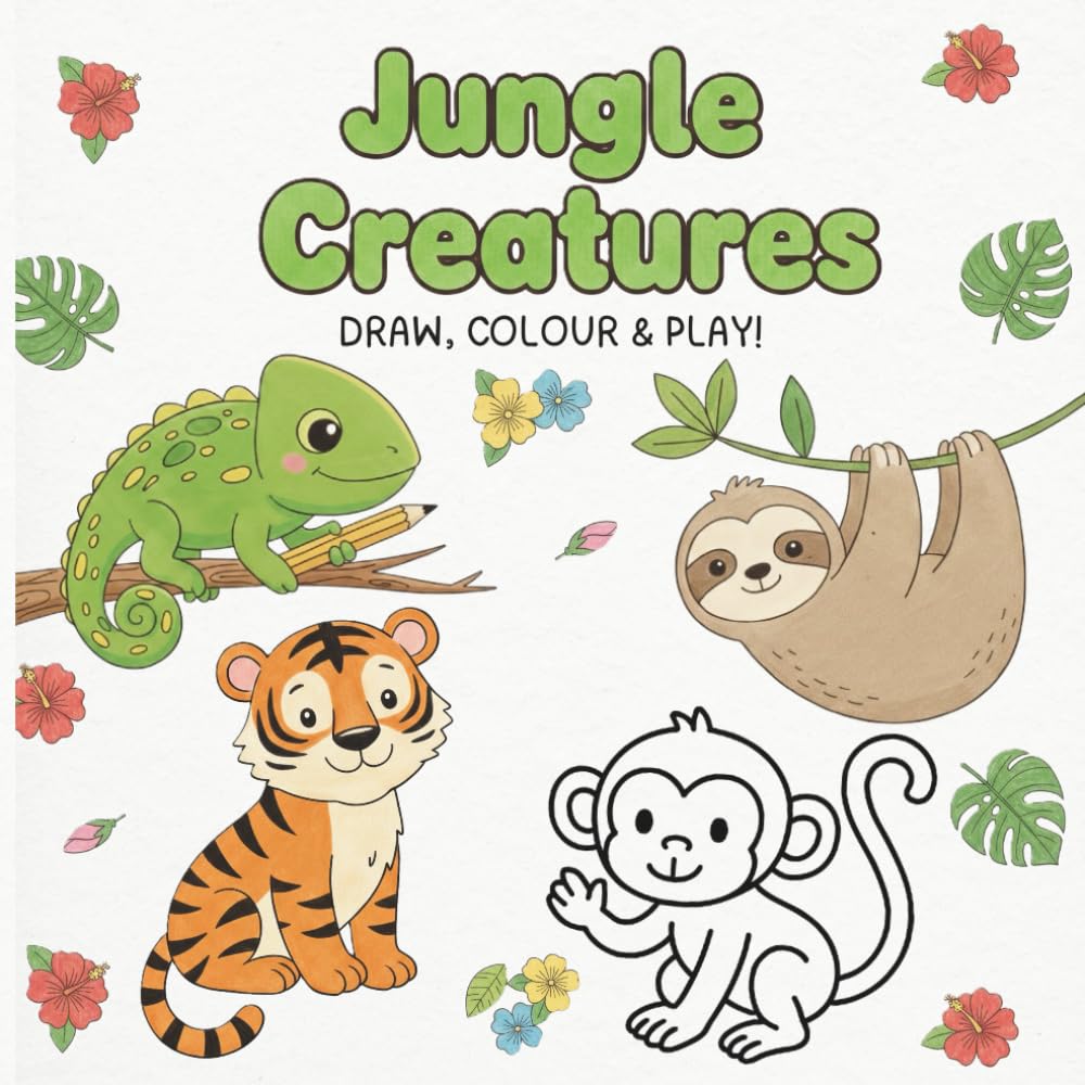Jungle Creatures Drawing & Colouring Book for Kids: Draw, Trace, Colour & Learn 25 Wild Animals with Fun Facts (Creatures Around the World)