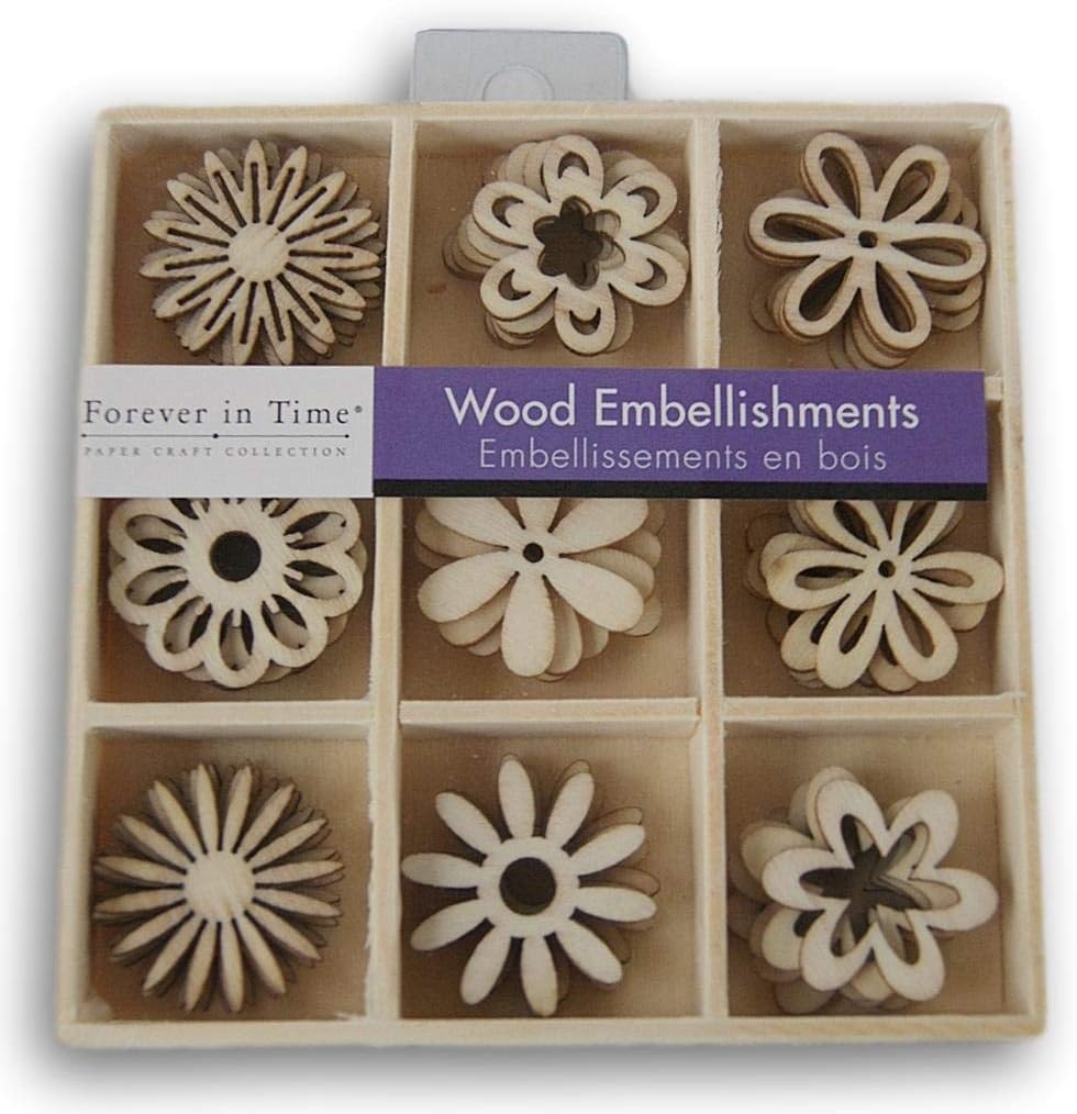 Forever in Time Mini Laser Cuts Wood Shape - Flowers - 45 Pieces - 1'' Across