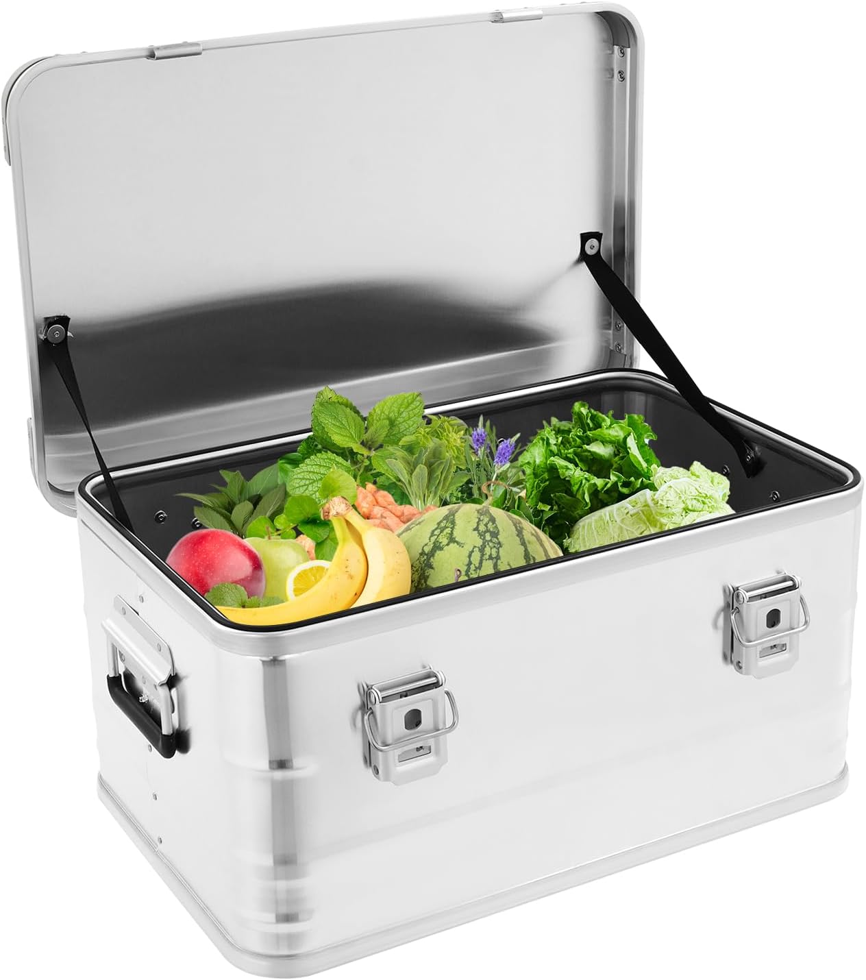 Camping Storage Box, 13.21 Gal Aluminum Storage Bin with Lid ＆ Sponge Pad, Metal Cargo Case for Storage, Transportation, Camping, Outdoor Activities, Military Purposes (Silver, 13Gal)