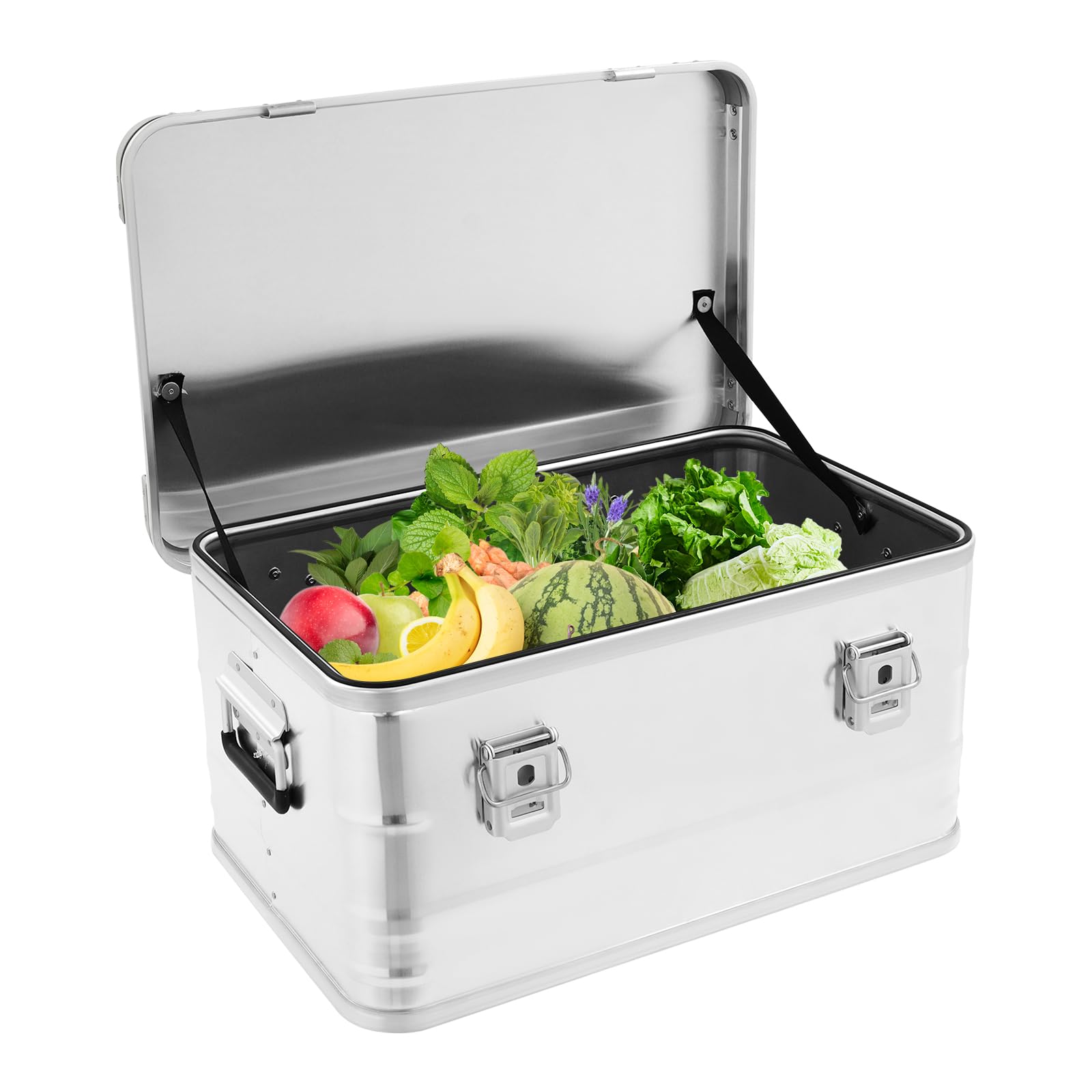Caja de aluminio de 50 litros con tapa, caja de aluminio, resistente a salpicaduras, resistente al polvo, apilable, con acolchado de espuma para herramientas y equipos (plata)