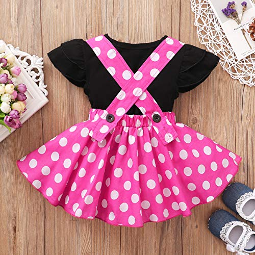 Baby Girls Skirts Set Ruffle Cloth +Polka Dot Overall Dress Bow Polka Dot Skirt Set (Pink Short, 4-5 T) #TOP7