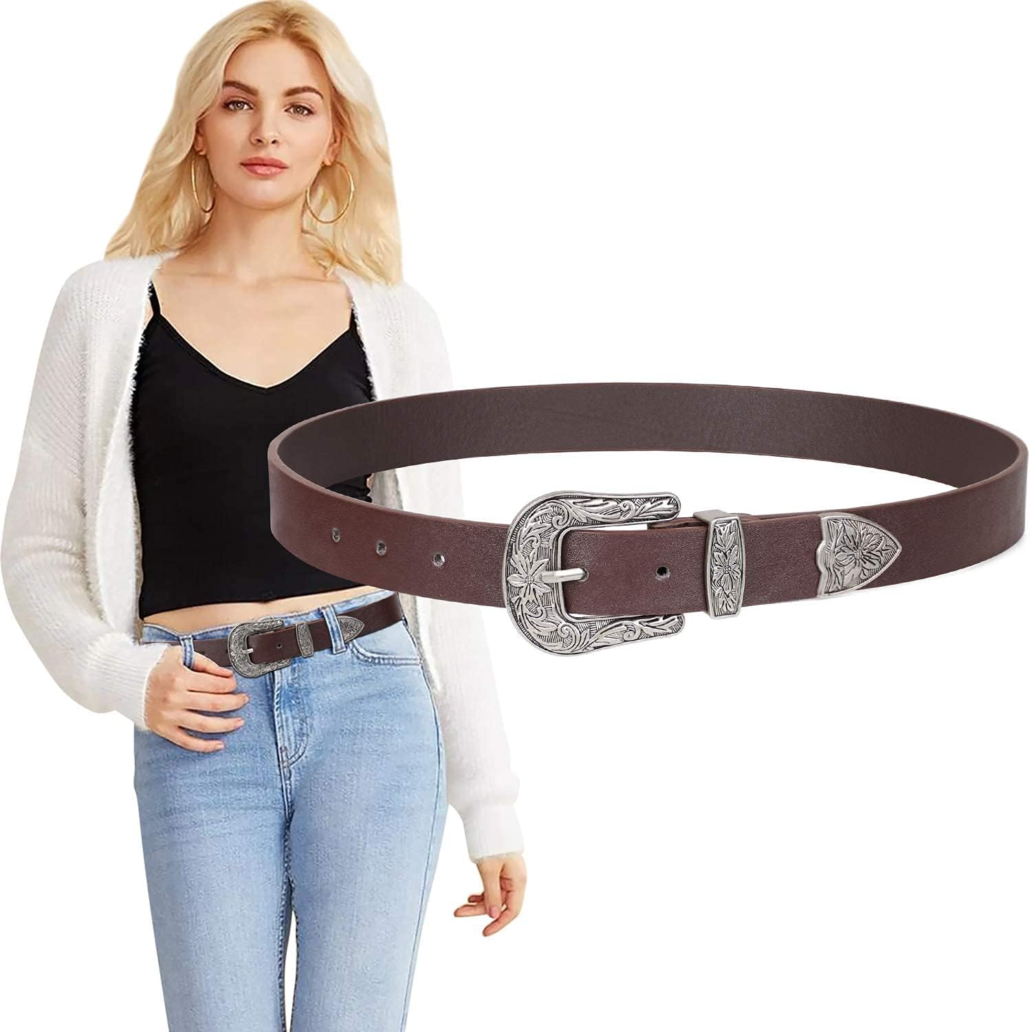 Ssumday Women's Western Leather Belt,Adjustable Soft Leather Fashion Belt for Jeans & Dresses - Image 3