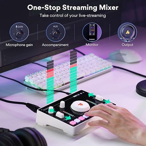 Miniatura 6 de MAONO Mezclador de audio para transmisión, interfaz de audio con preamplificador profesional, Bluetooth, batería incorporada, cancelación de ruido,