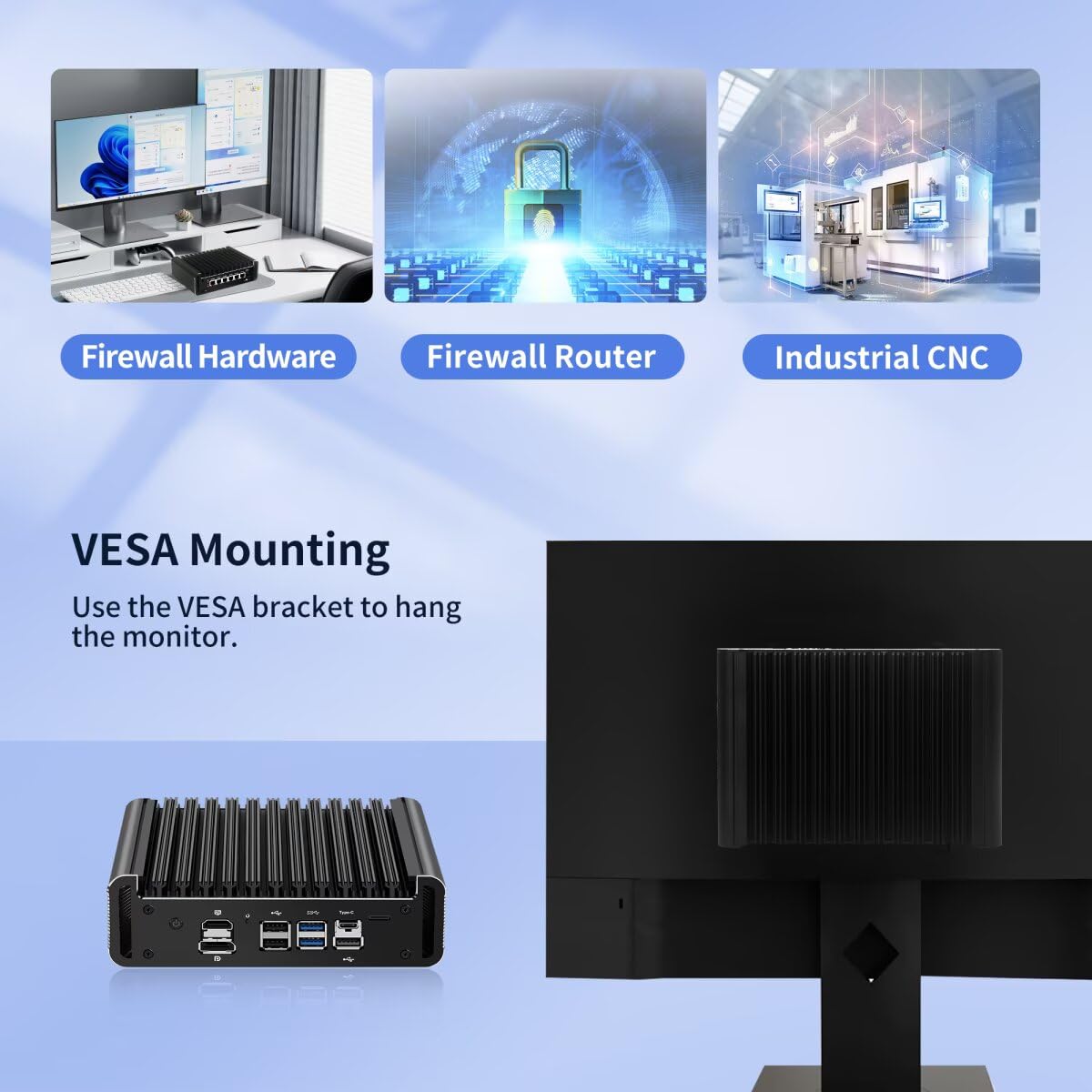 Mini PC Firewall Lüfterlos Core i3 1215U(up to 4.4GHz), DDR5 Barebone Micro Appliance Hardware Computer 6 x 2.5GbE I226-V LAN, OPNsense, USB C, TF, AES-NI