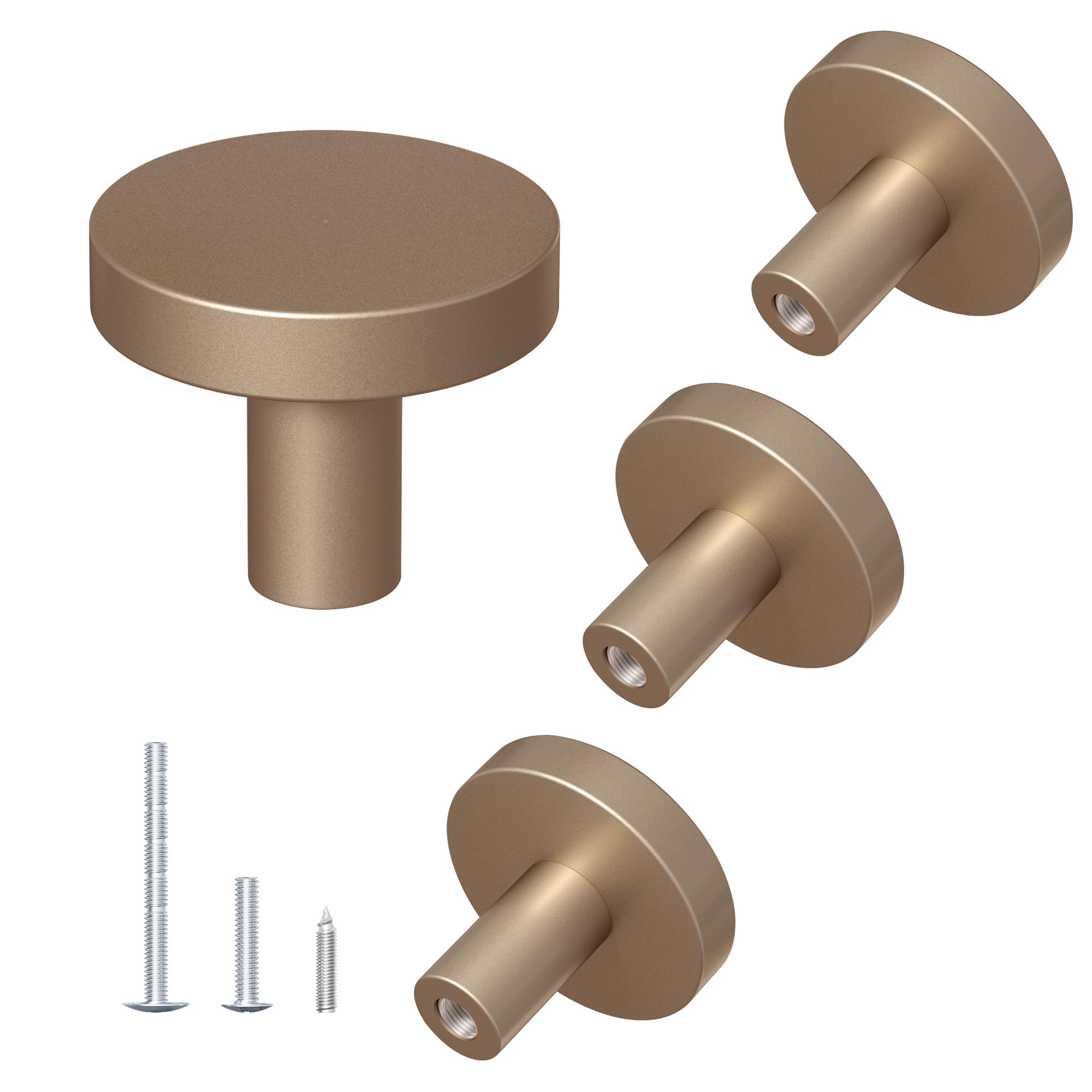 DonYoung 4 Pack Cabinet and Drawer Knobs, Bifold Barn Door Handle- Stylish Round Pulls for Bi-Folding Sliding Barn Door, Kitchen, Dressers, Cupboard and Closets, Metallic Gray Gold