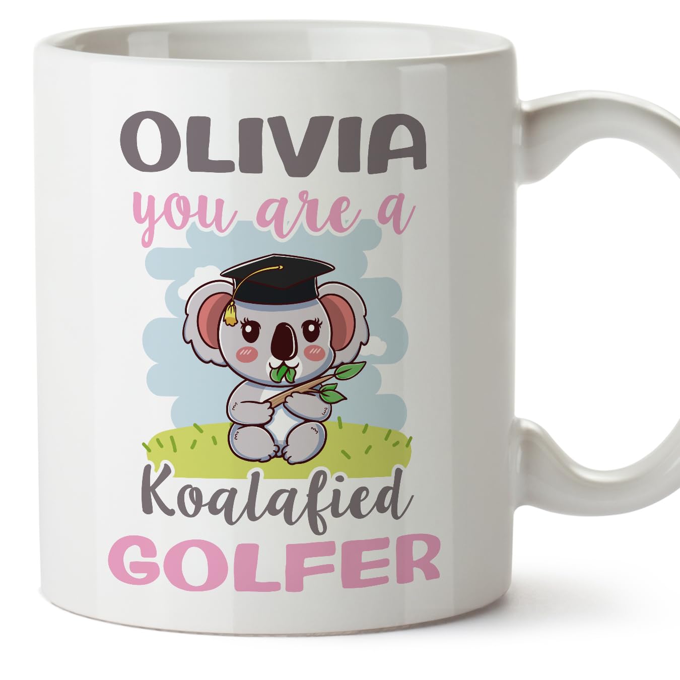 MUGFFINS Personalised Mug for Golfer Woman - in English - Custom Koalafied - Funny Custom Gift for Colleagues - Ceramic 11oz Mug — image 1