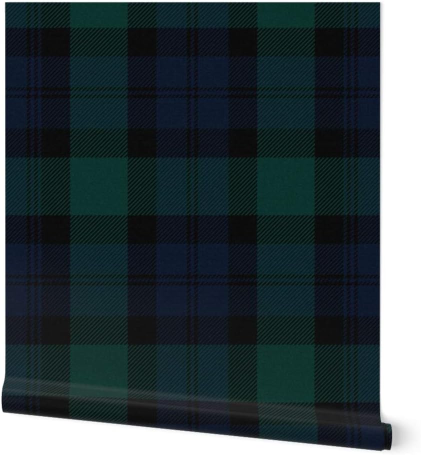 Peel & Stick Wallpaper 3ft x 2ft - Tartan Traditional Textured Plaid Black Preppy Classic Custom Removable Wallpaper by Spoonflower