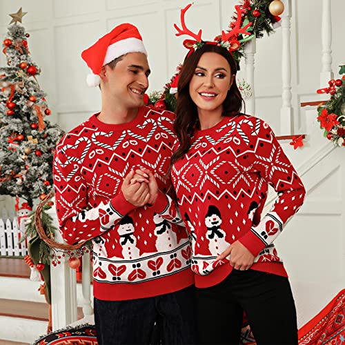 Marvmys Ugly Christmas Sweater Family Set Mens Snowman Xmas Pullover Holiday Jumper Tops Red #TOP1