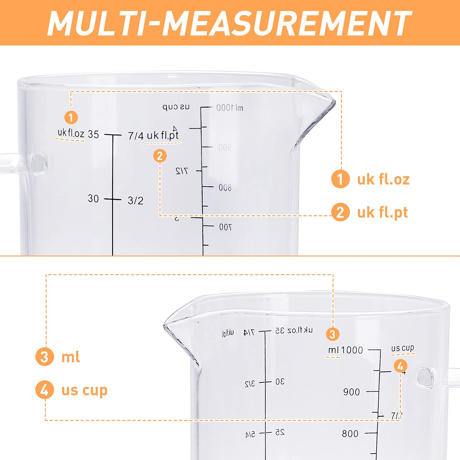 Glass Measuring Cups Set, Liquid Measuring Cups with Spout and Handle