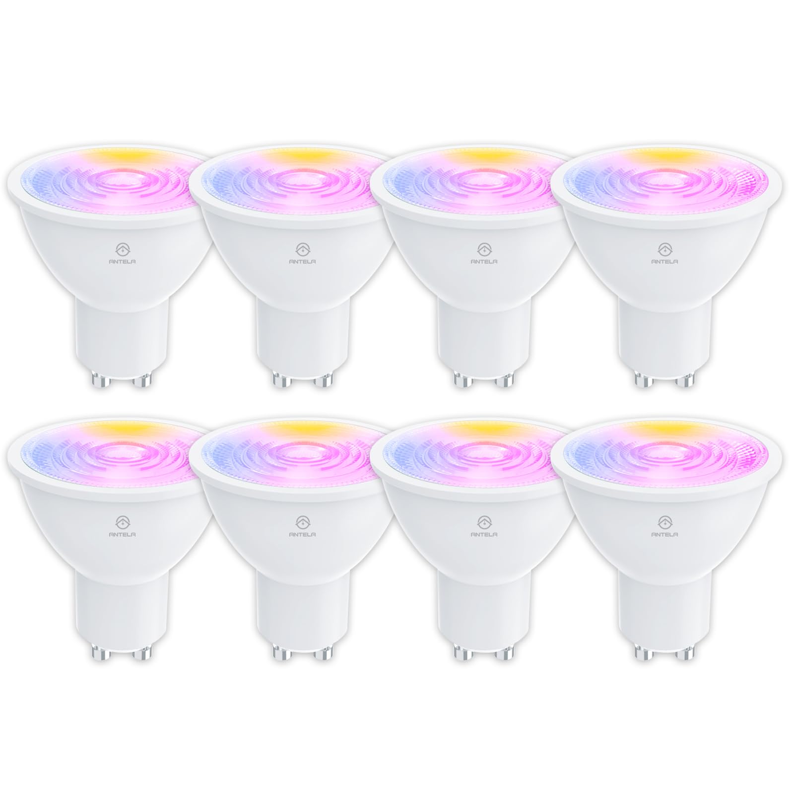 ANTELA Ampoule Connectée WiFi Gu10 4,5W 350 LM LED RGB | Lumière Blanche Chaude/Froide 2700K-6500K Compatible avec Alexa/Google Home, Angle de Faisceau de 40°, 8 PCs