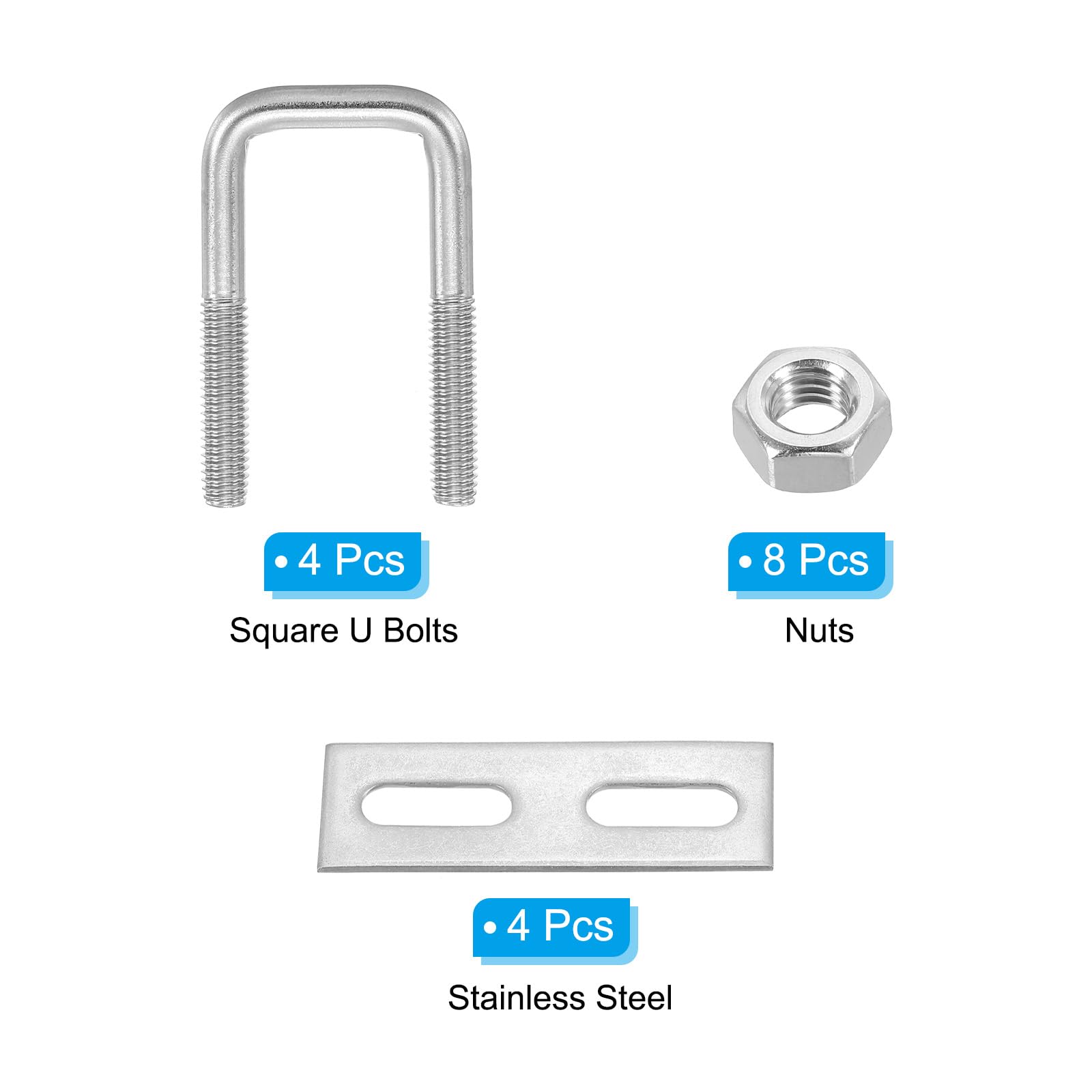 CertBuy 8 Pack Square U-Bolts 2-1/2"""" Inner Width 100mm Length 304 Stainless Steel U Bolts With Washers And Nuts Replacement Parts And Accessorie~p139082710 - View #4