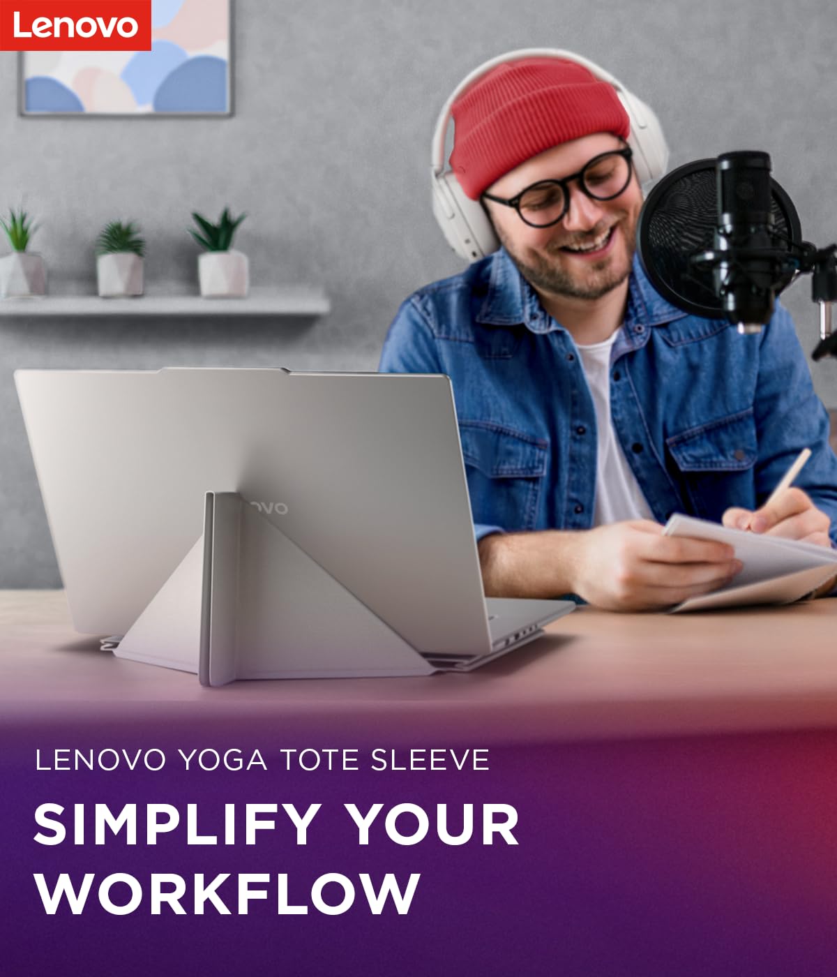 Lenovo Yoga Tote - Custodia per laptop con display da 40,6 cm, con supporto apribile, custodia protettiva leggera in microfibra e poliestere