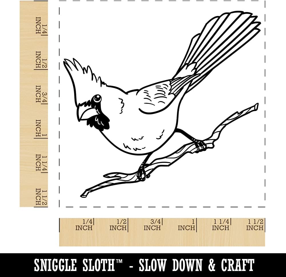 Captivating Northern Cardinal Bird Self-Inking Rubber Stamp Ink Stamper - 1-1/2 Inch Large - Black Ink