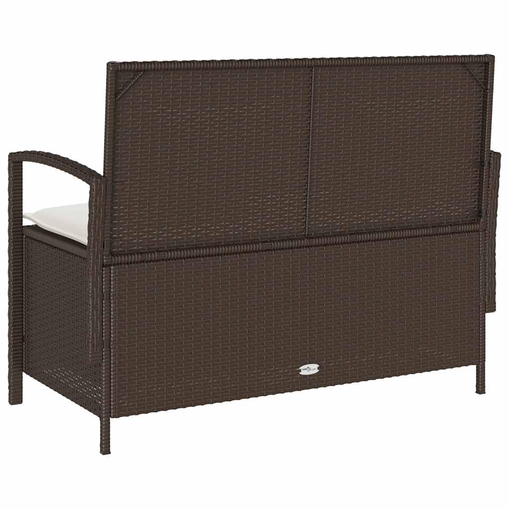 Generico Panca Portaoggetti da Giardino con Cuscino Marrone Polyrattan,Panchine da Giardino
