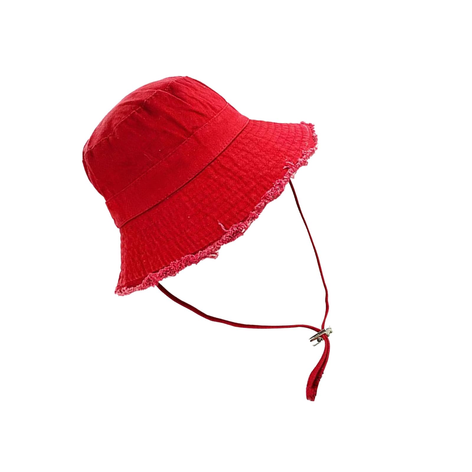 KAQNTUD Distressed Wide Brims Bucket Hat for Women Outdoor Beach Travel Adjustable Drawstring Sun Protective Fisherman Hat Bucket Red