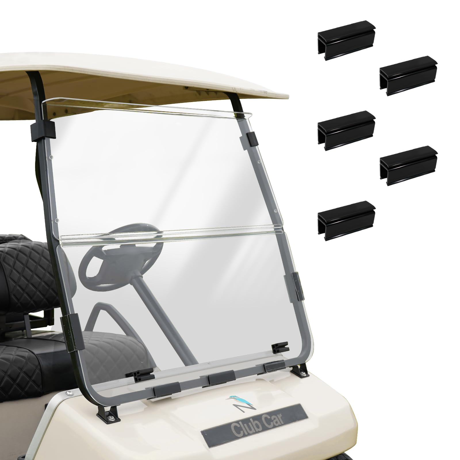 Golf Cart Windshield for Club Car DS Precedent, Clear/Tinted Fold Down Windshield Anti-UV Impact Resistant