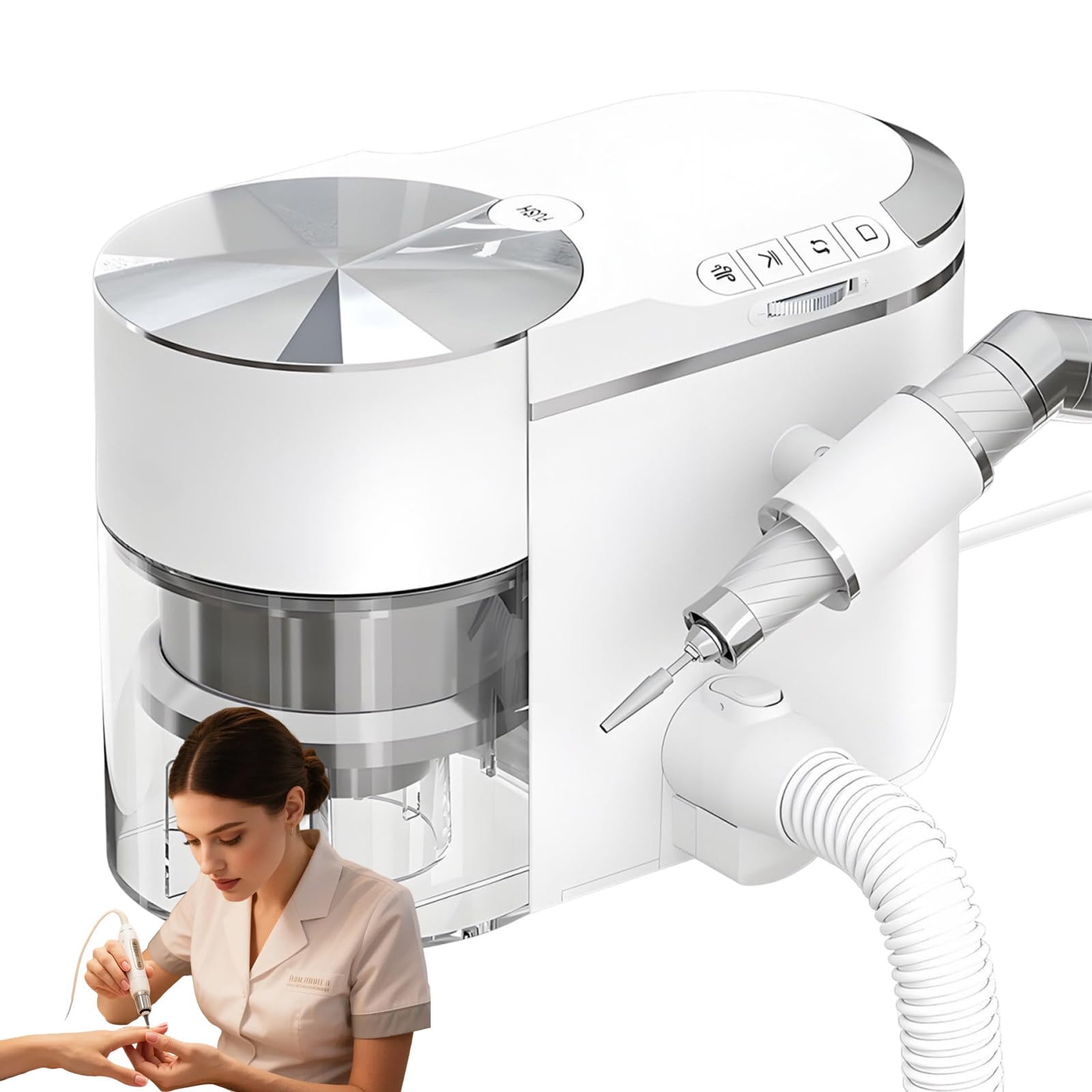 Sunseota 2-in-1 Professional Nail Drill and Dust Collector, Nail Dust Extractor, Portable Nail Polisher with Extension Hose,Adjustable Suction,≤68db Low Noise,Adjustable Grinding Direction White
