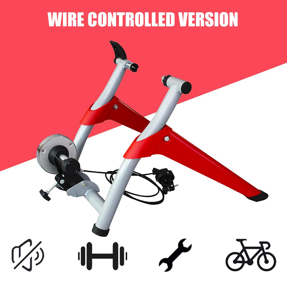 POEO Bicycle Magnetic Trainer Stand, Portable Indoor Bicycle Exercise Trainer with Quick Release Wheel Block, 7 Level Resistance, for Mountain & Road Bikes,Red
