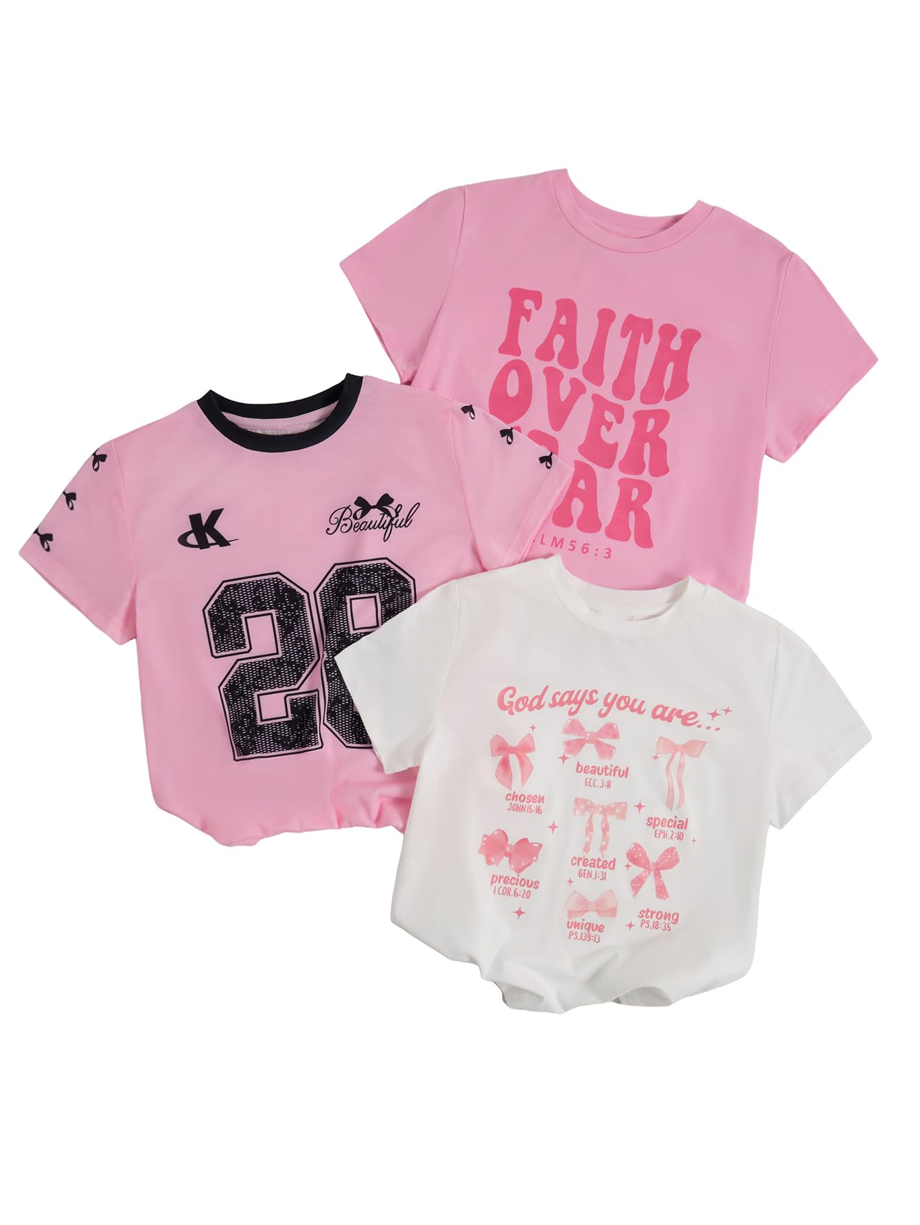 RoseSeek Girl's Shirts 3 Packs Graphic Tees Short Sleeve T Shirt