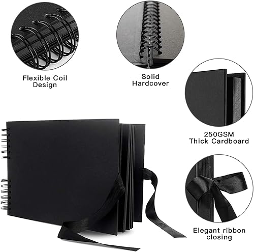 Miniatura 9 de INNOCHEER Álbum de fotos - Álbum de fotos autoadhesivo, 80 páginas negras, álbum de fotos grande, libro de recortes, libro de invitados de boda,