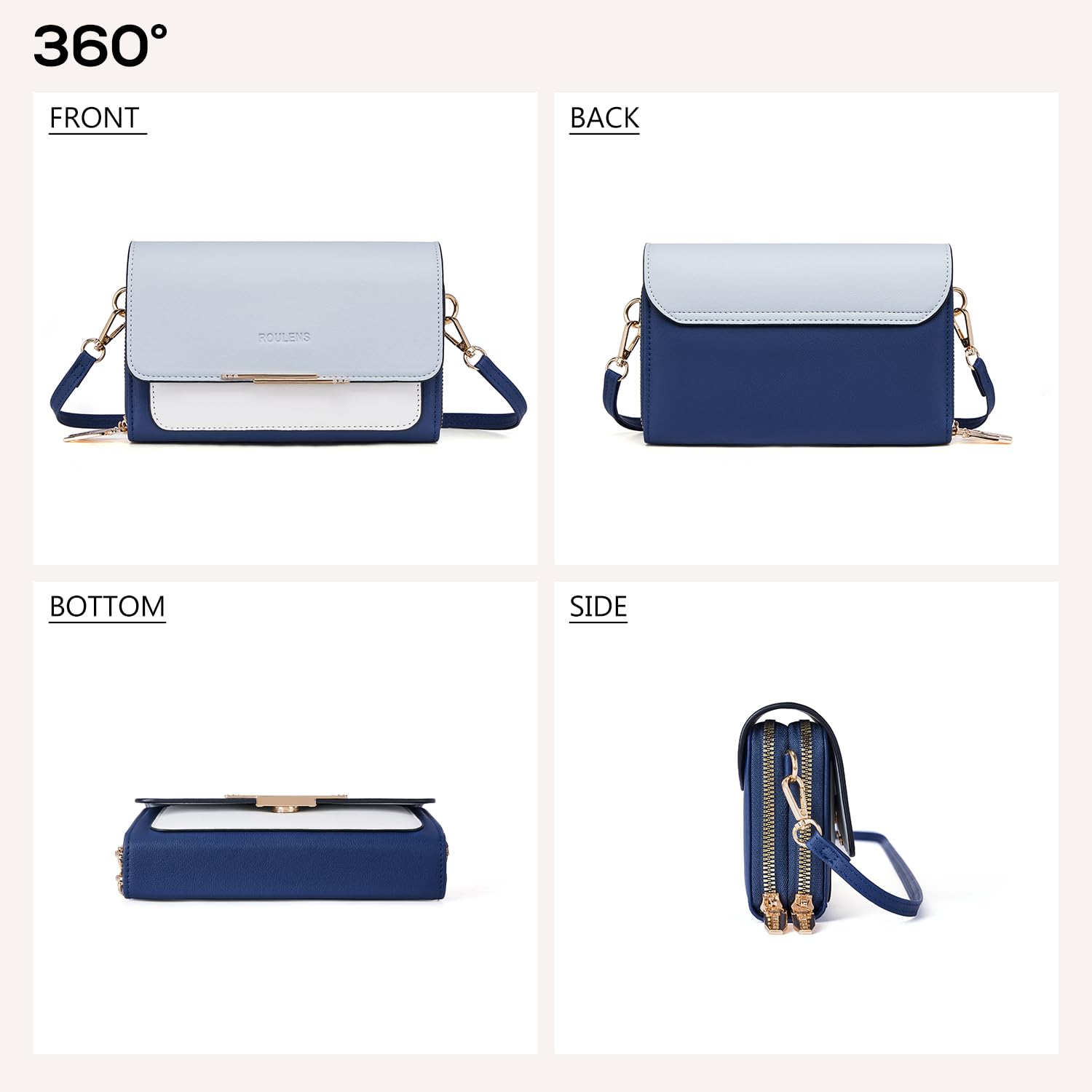 Roulens Borse a Tracolla da Donna,Piccola Borsa per Telefono a Tracolla per Donna con 2 Scomparti Capienti,Borsa Mano PU Pelle Sintetica con Slot per Carte di Credito Cinturino