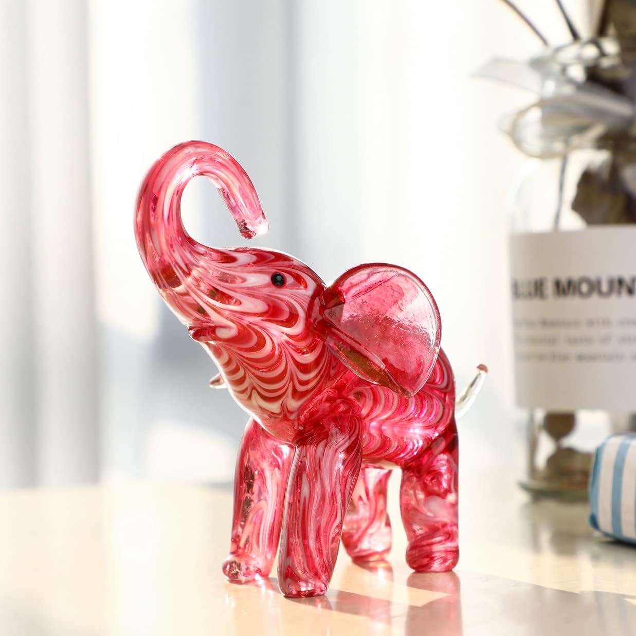 Handmade Pink Elephant Figurine Collectibles Glass Blown Wild Animal Ornament Good Luck Decorations for Home Accent Sculpture,Living Room Table Centerpiece(Small) : Home & Kitchen