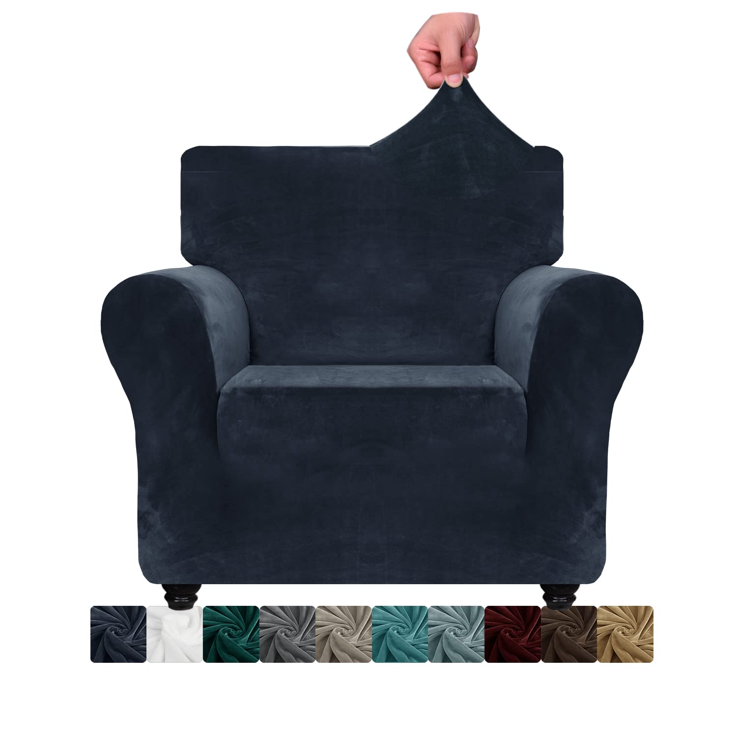 CHELZEN Velvet Chair Covers for Armchairs 1 Seater Thick Stretch Couch Covers for Dogs Pets Non-Slip Chair Slipcover with Arms Furniture Protector for Living Room (1 Seater