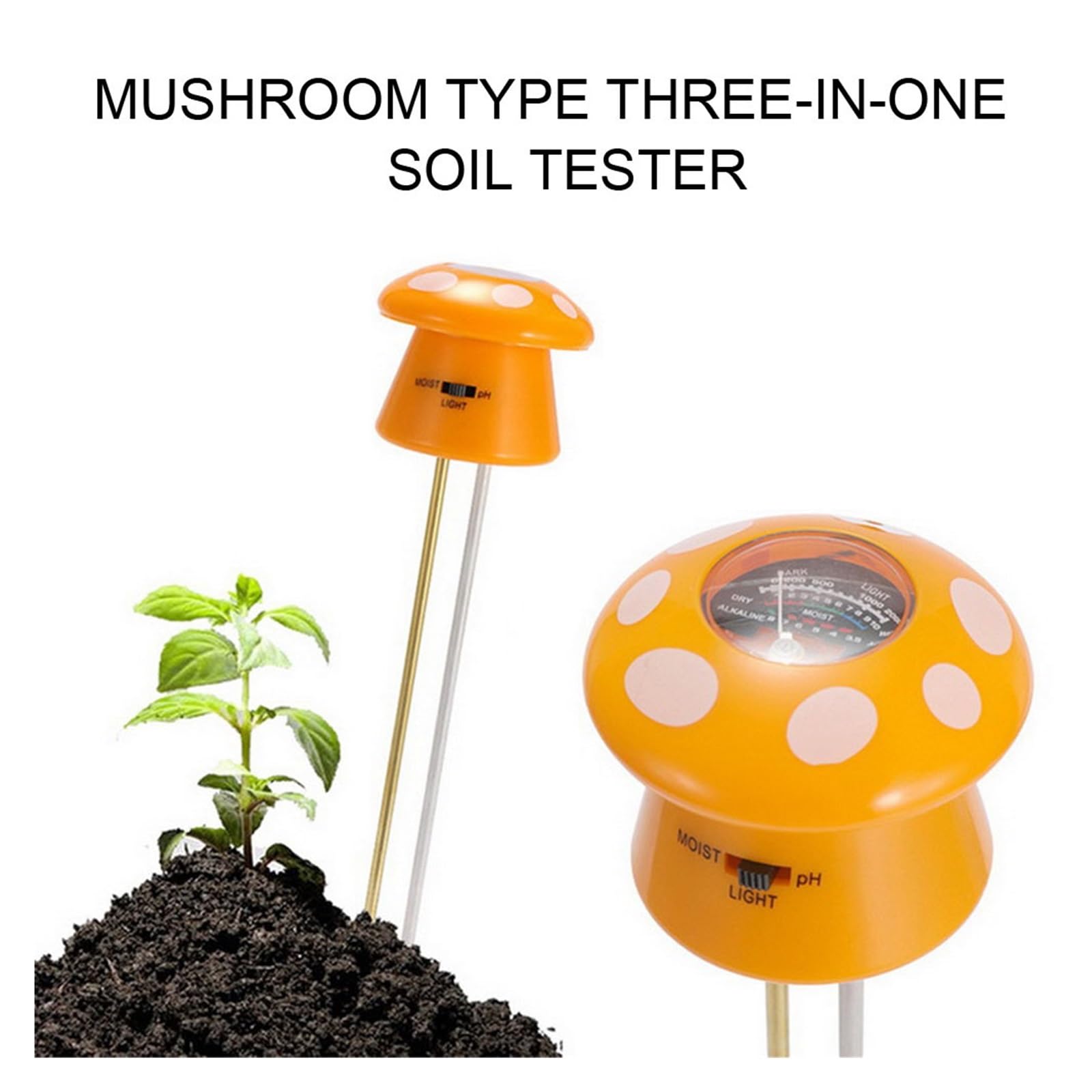 Misuratore di umidità del suolo Carino 3 in 1 misura vaso di fiori giardino esterno PH fattoria forma di fungo umidità prato suolo metro luce pianta da interno facile da usare Affidabile e preciso
