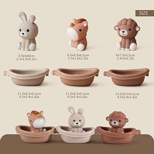 Miniatura 7 de Nueplay Juguetes de bañera para niños pequeños de 18 meses, juguetes de baño para bebés con marionetas de dedo de animales, tren de barco apilable,