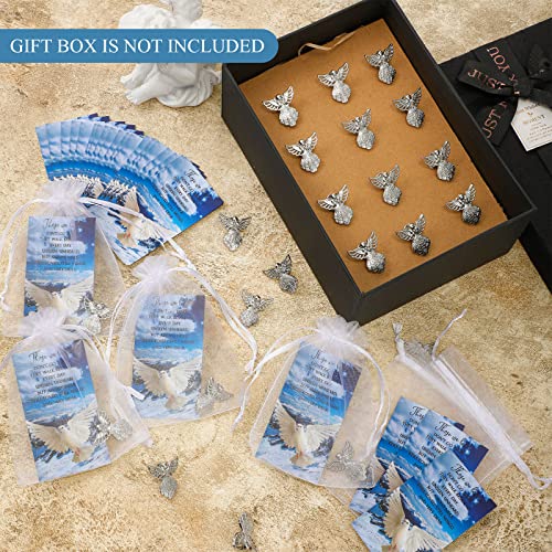 Set Of 50 Memorial Angel Sign Pins Set Funeral Pocket Token Guardian Pocket Angel Pins Lucky Peace Dove Sign Poem Cards White Organza Bags Gift Bag Angel Charms Presents Religious #TOP4