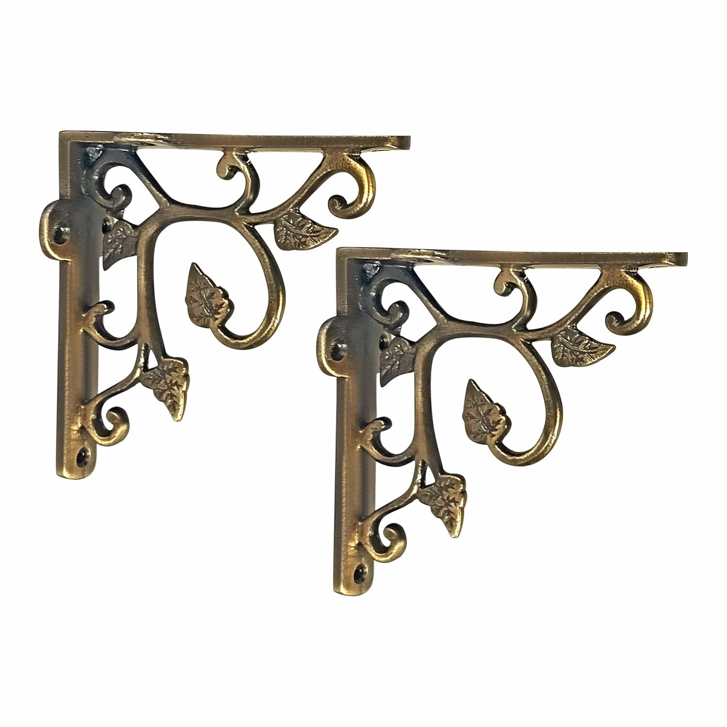 Tree Twig Shelf Support Aluminium Wall Bracket for Metal Handcrafted Shelf Bracket for Floating Shelves L Angle Decorative Corner Brace Joint Wall Mounted Shelf (Brass Antique, Pack of 1 Pair)-image-37
